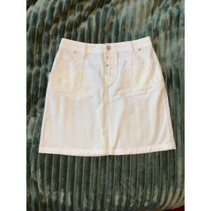 EK Jeans Eva Kayan A-Line White Denim Skirt with Lace Detailing